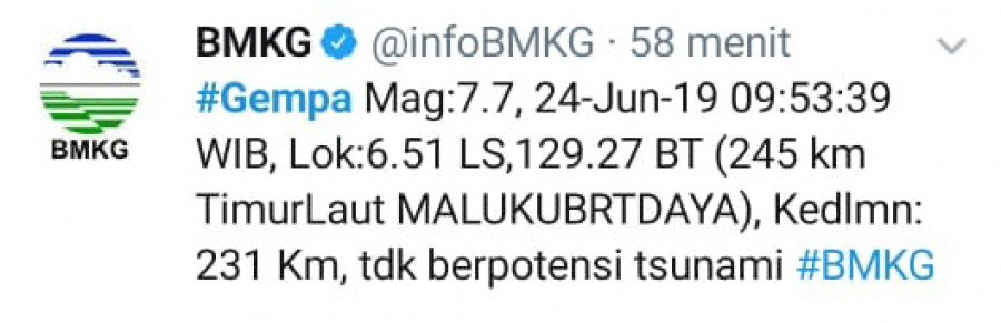 Kabupaten Maluku Barat Daya Diguncang Gempa Magnitudo 7,7