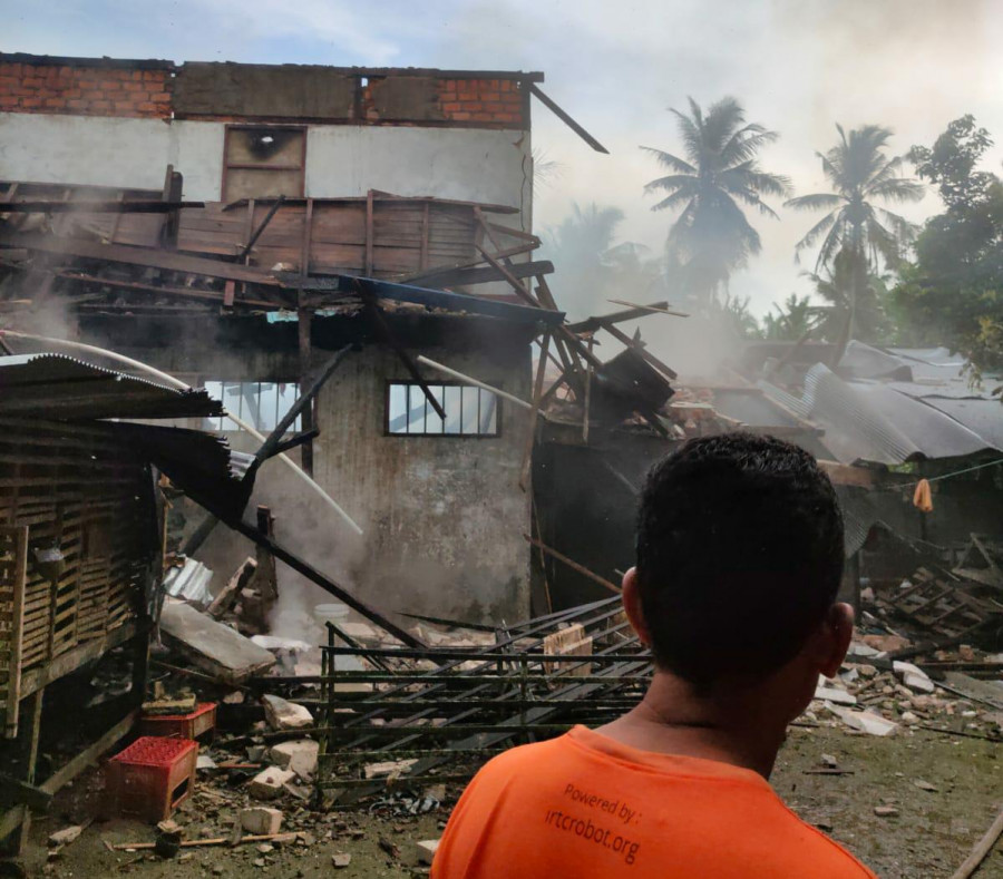 Kondisi bangunan sarang burung walet yang dilahap api Selasa (1/3/2022) pagi tadi.(Foto:Polsek Palaran)