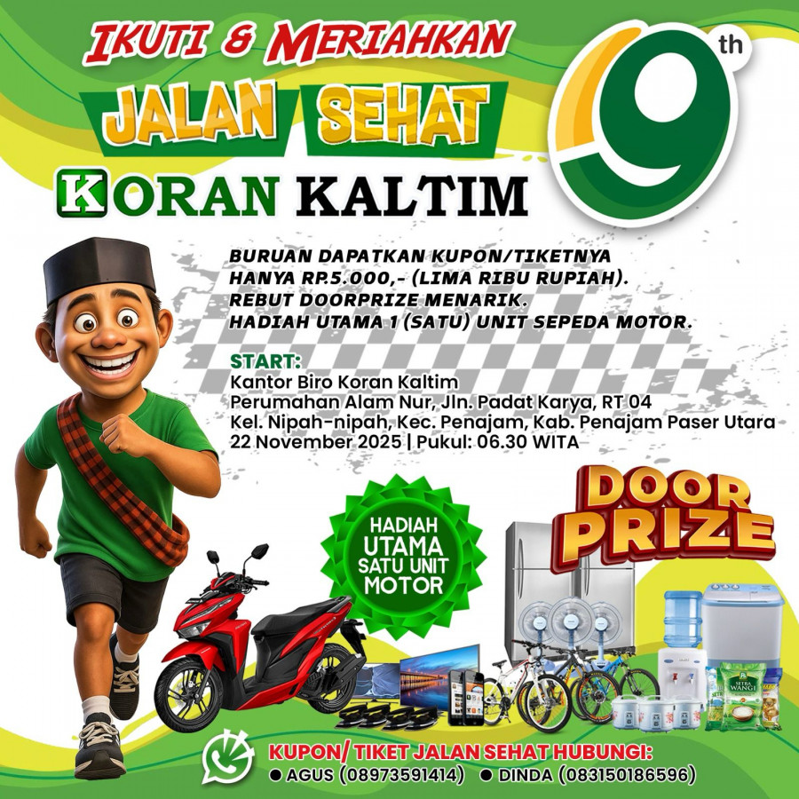 Flyer Jalan Sehat HUT ke-19 SKH Koran Kaltim di Kelurahan Nipah-nipah, Kecamatan Penajam pada 22 November 2025 mendatang. (Dok.Korankaltim.com)