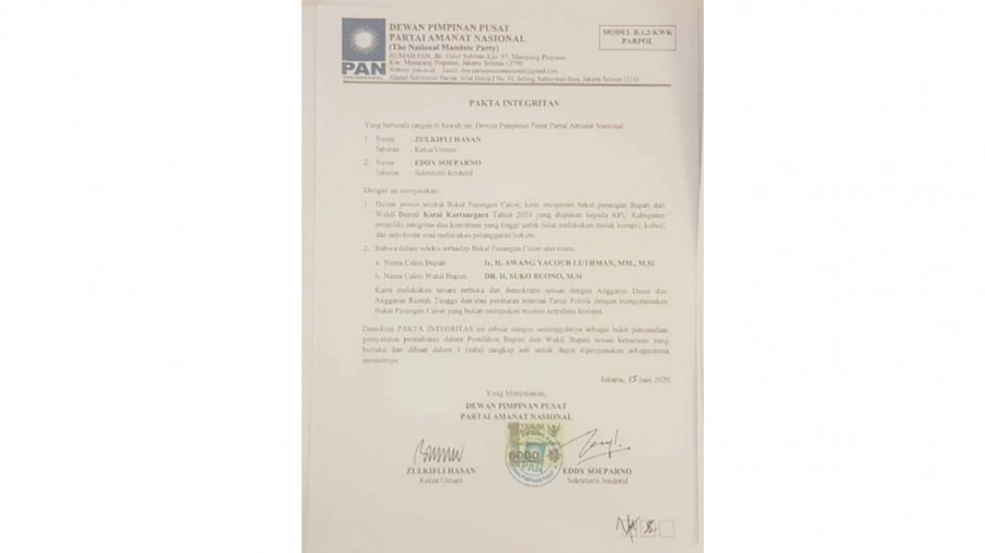 Surat Fakta Integritas dari DPP PAN beredar (IST)