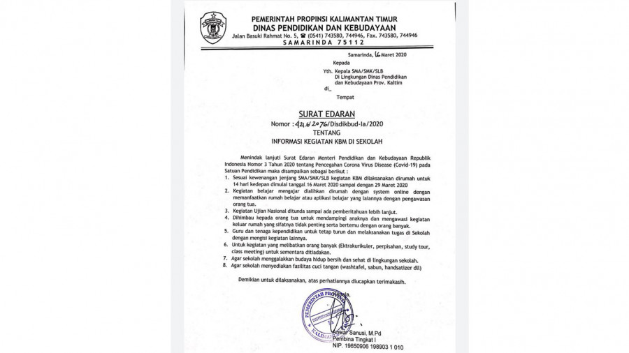 Surat Edaran Resmi Disdikbud Kaltim
