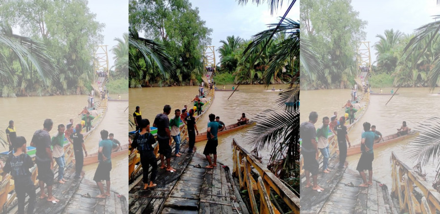 Kondisi Jembatan yang menghubungkan Desa Pepara Kecamatan Tanah Grogot dan Desa Pabencengan Kecamatan Pasir Belengkong. ( Foto : Istimewa/ Dok. BPBD Paser )