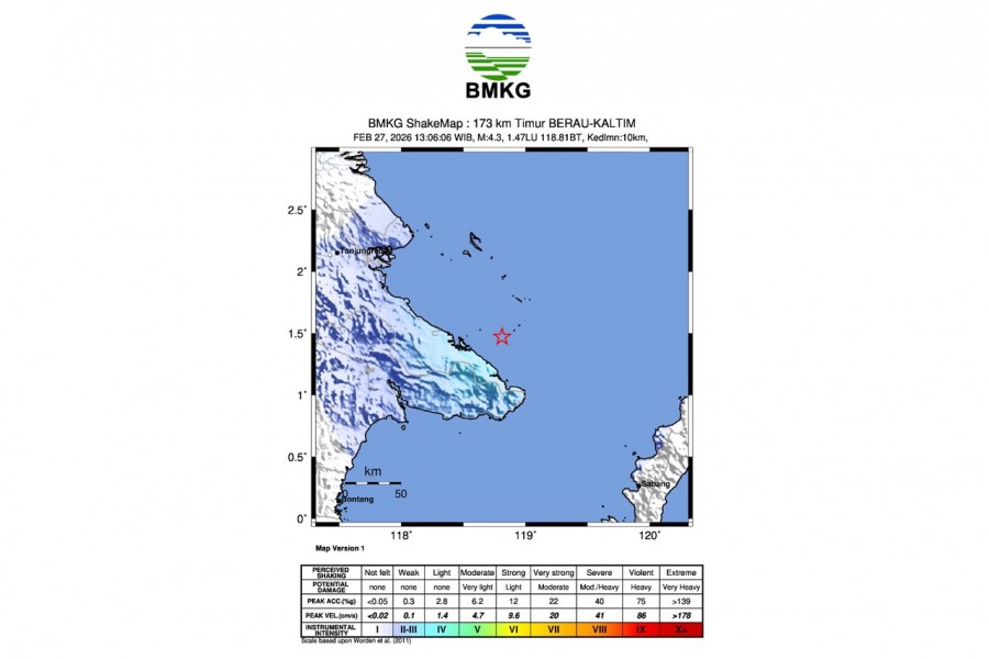 Titik gempa di Berau. (Foto: Istimewa)