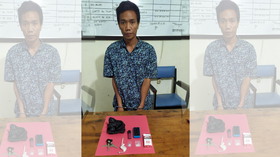 Pelaku dan barang bukti saat diamankan di Mapolsel Anggana. (Foto: Polsek Anggana/korankaltim.com)