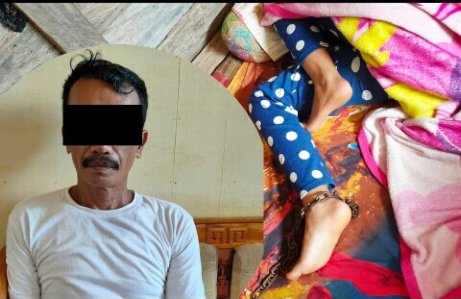 Korban saat diikat pakai rantai ( Foto: Ist(