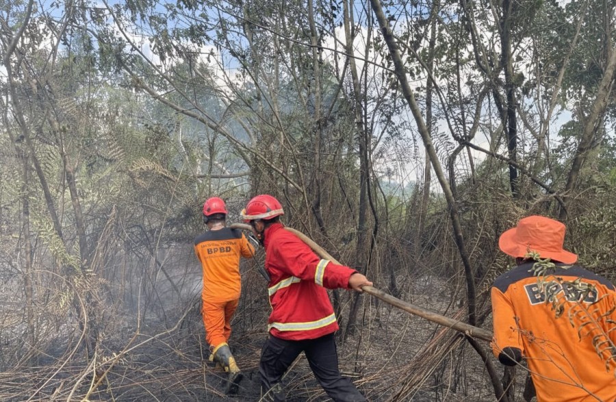 BPBD Kutai Barat melakukan pemadaman Karhutla. (Foto: Adi/Korankaltim.com)