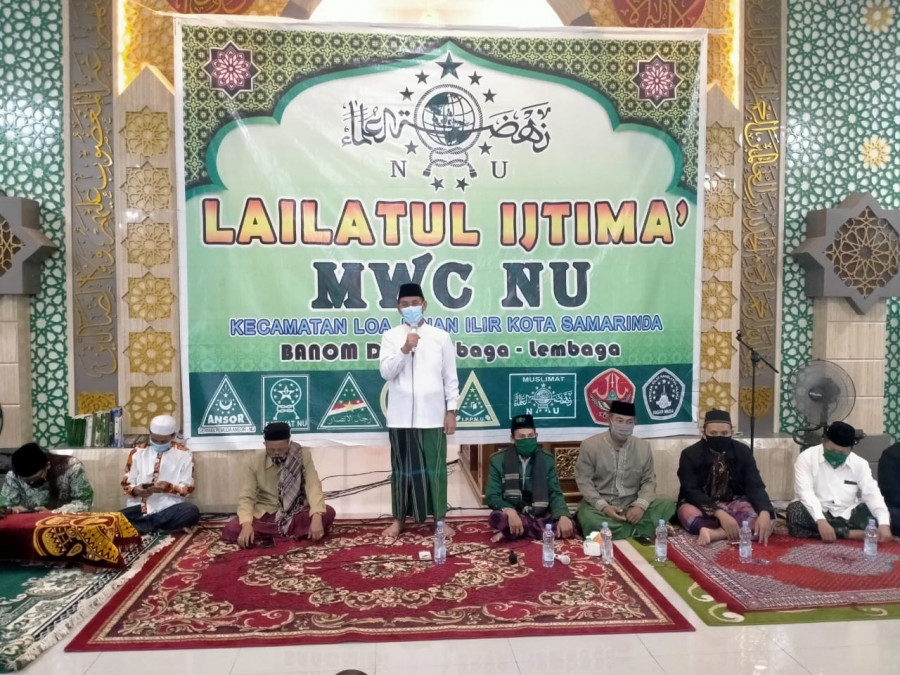 Wakil walikota Rusmadi Wongso saat menyampaikan sambutan diacara isra mi'raj yang diselenggarakan oleh MWCNU Loa Janan Ilir.(Ainur Rofiah/Koran Kaltim)