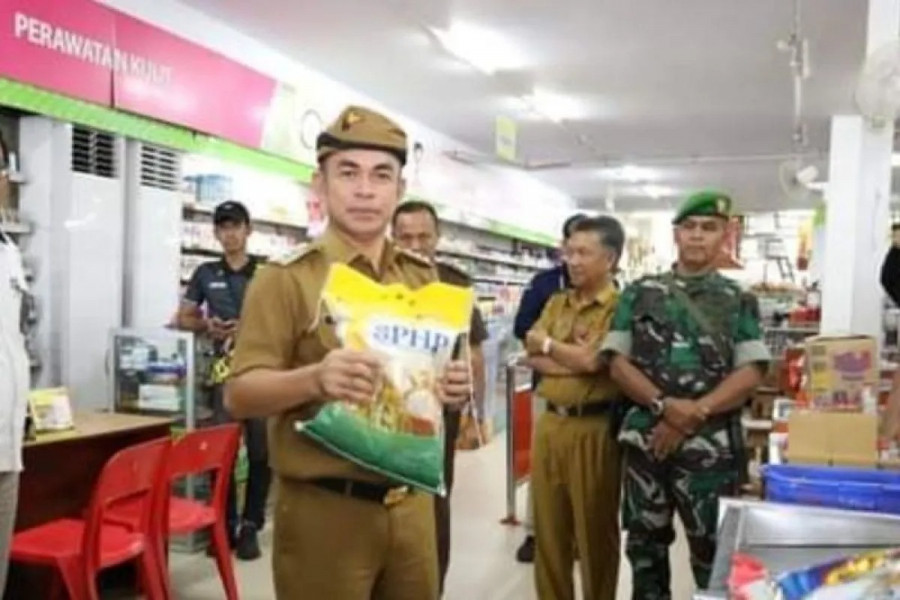 Bustan saat melakukan sidak stok beras. (Antara)