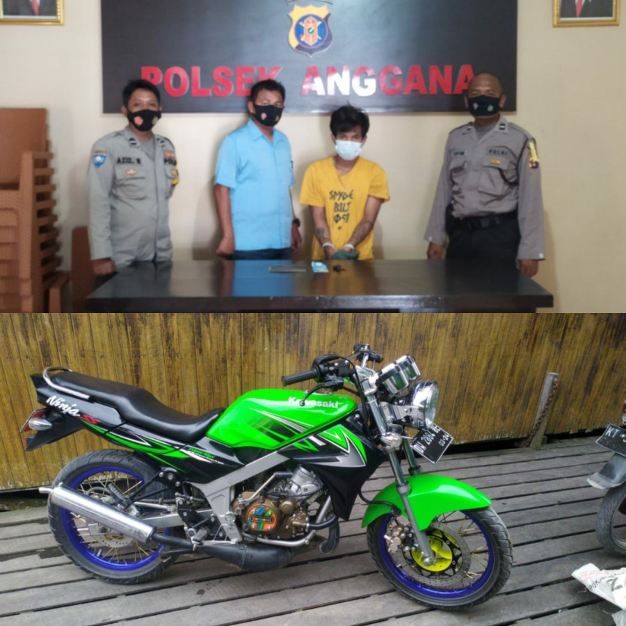Pelaku dan barang bukti saat diamankan di Mapolsek Anggana. (Foto: Polsek Anggana)