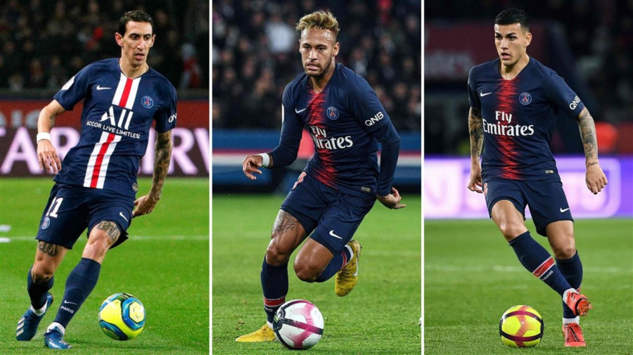 Angel Di Maria, Neymar dan Leandro Paredes yang dikonfirmasi klub PSG positif terjangkit virus corona. (timesnie)