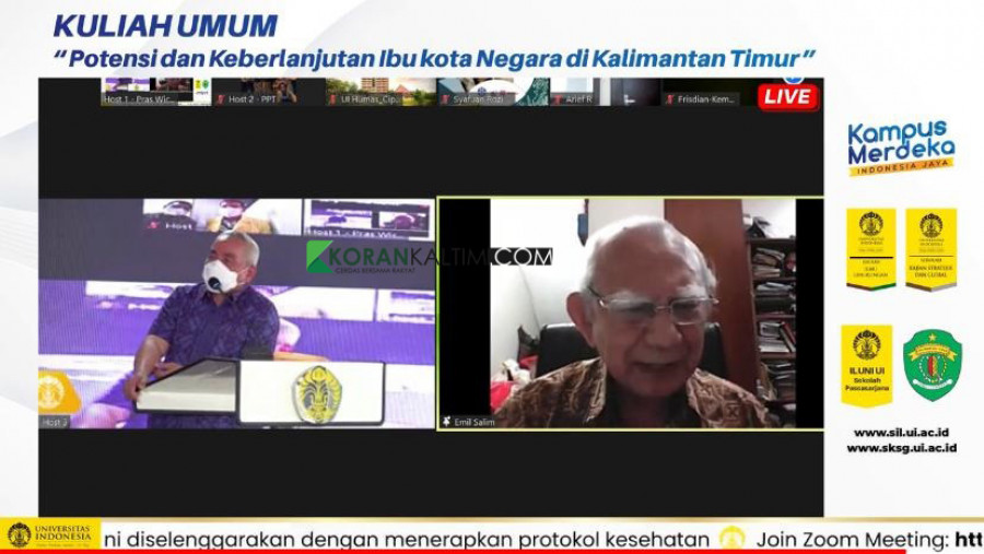 Tangkapan layar Kuliah Umum yang dilakukan Universitas Indonesia dengan Gubernur Kaltim, Isran Noor sebagai narasumbernya (Foto: Permata/korankaltim.com)