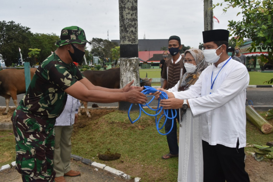 Proses penyembelihan yang dilakukan di Makorem 091/ASN pada Jumat (31/7/2020) hari ini di Jalan Gajah Mada Samarinda Kota.(Foto:Ist)
