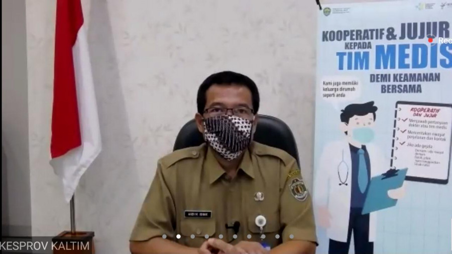 Juru Bicara Penanganan Covid-19 Andi Muhammad Ishak, saat rilis harian melalui aplikasi Zoom, Selasa (28/04/2020) (Rusdi/korankaltim.com)