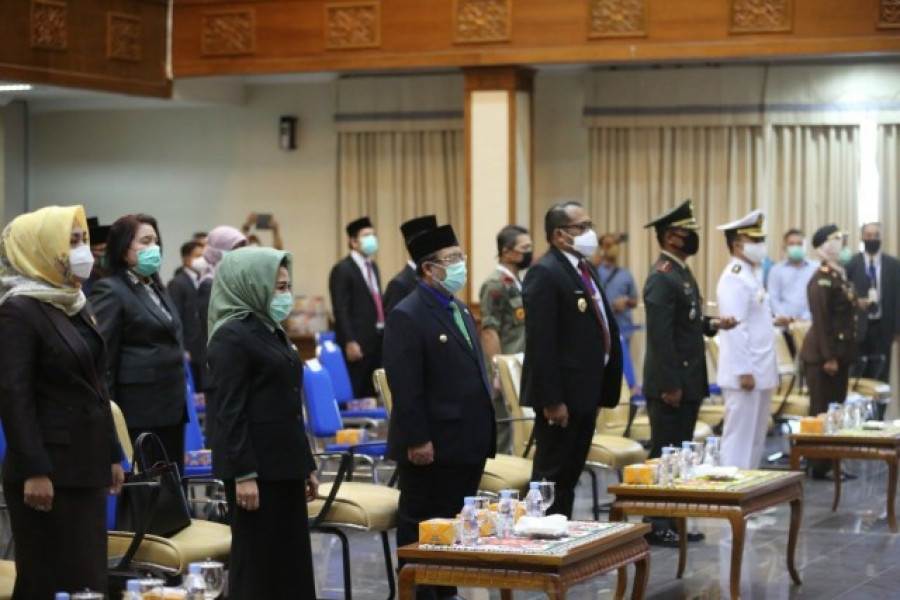 Pelaksanaan upacara peringatan hari lahir pancasila lewat virtual (Zulhamri/korankaltim.com)