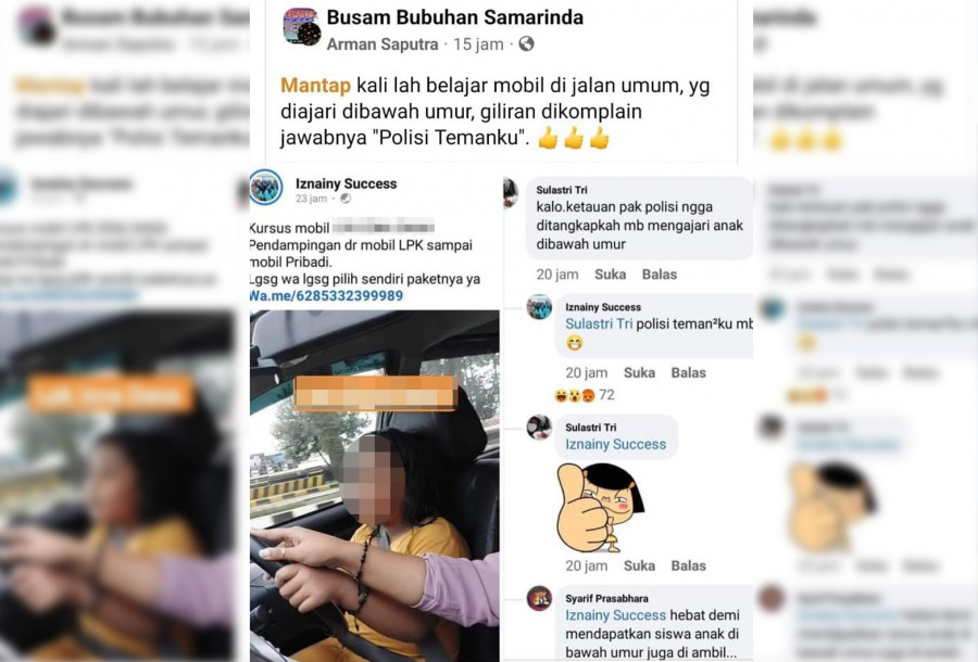 Postingan di medsos yang menunjukkan seorang anak perempuan berlatih menyetir mobil di jalan umum, yang viral Senin (24/42023) kemarin. (Foto: Istimewa)