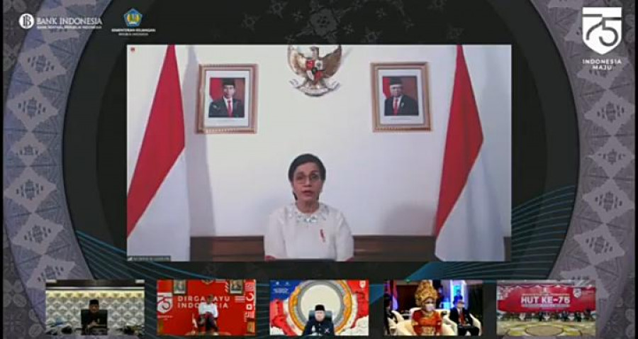 Menteri Keuangan Sri Mulyani, saat menyampaikan rilis secara virtual, Senin (17/8/2020) siang. (Rusdi/korankaltim.com)