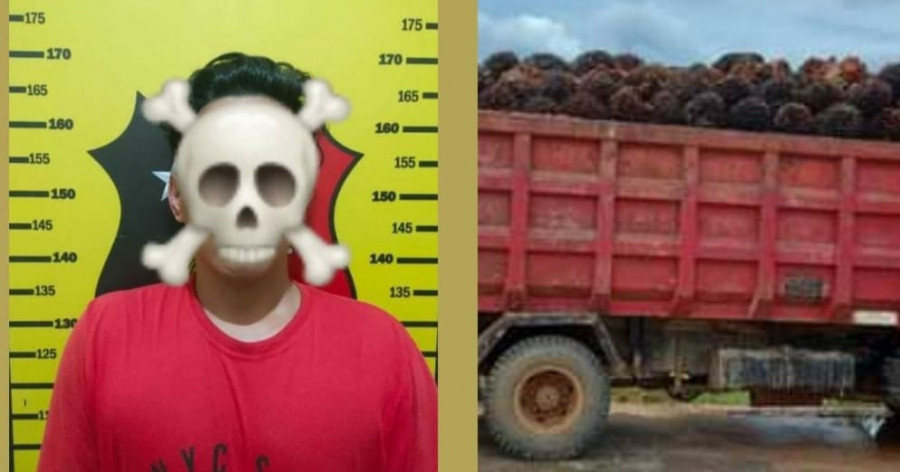 Pelaku Penggelapan TBS beserta barang bukti diamankan di Mapolsek Rantau Pulung (Istimewa)