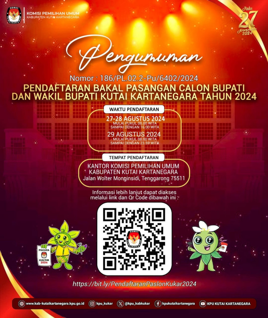 Pengumuman Pendaftaran Pasangan Calon Bupati Dan Wakil Bupati Kutai Kartanegara Tahun 2024