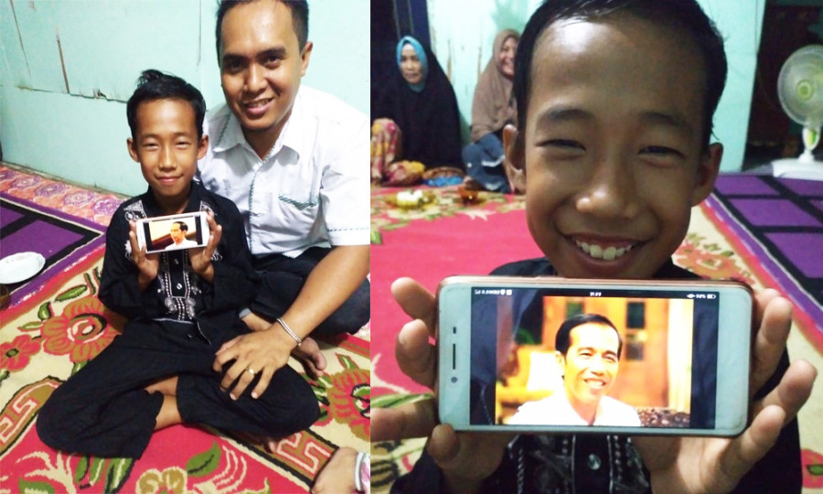 Muhammad Reza Maulana murid Kelas 5 di SDN 012 Badak Baru Kecamatan Muara Badak, Kutai Kartanegara, Kaltim yang mirip Presiden Joko Widodo .(Foto: Dok Andi Busman)