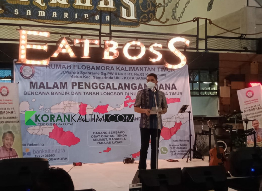 Wali Kota Samarinda, Andi Harun saat menyampaikan sambutannya di Malam Penggalangan Dana Rumah Flobamora Kaltim. (Foto: Claudius Vico/Korankaltim.com)
