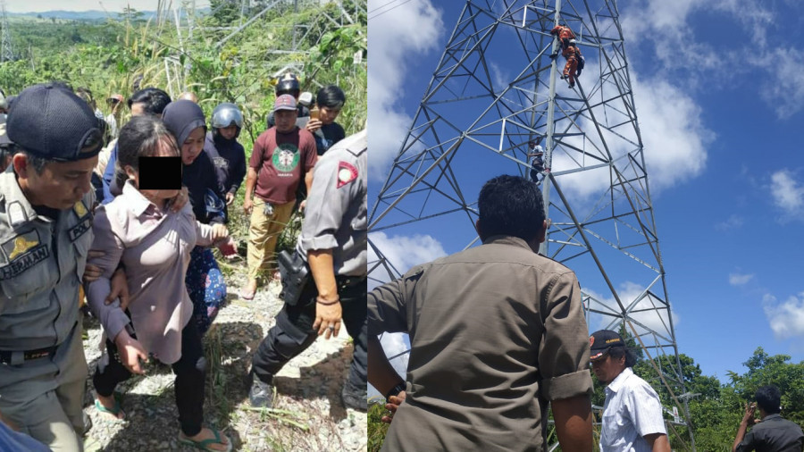 Momen saat Ayu berada di menara dan diminta turun oleh petugas siang tadi. (Foto: Tim BPBD)