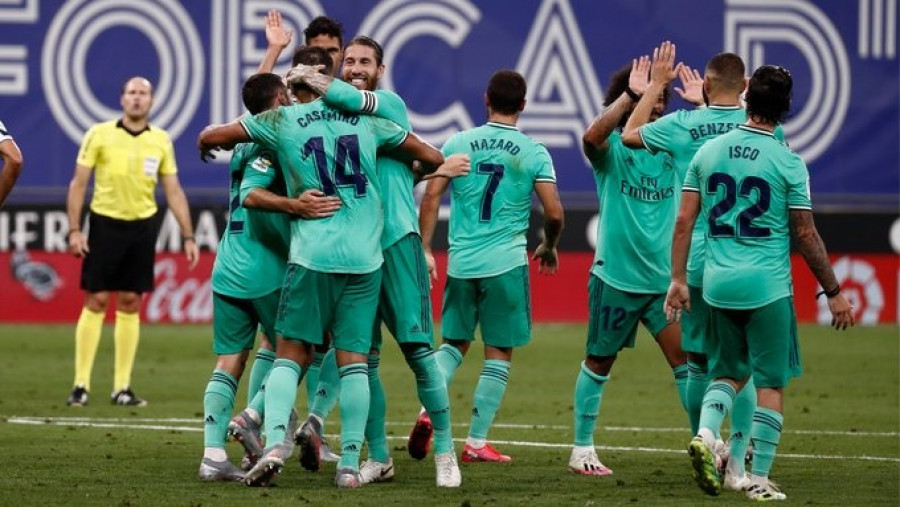 Pemain Real Madrid, merayakan gol yang dicetak Casemiro. (realmadridtwitter)