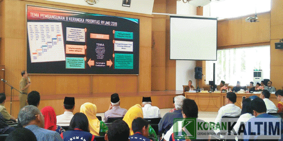 Pembahasan rancangan prioritas pembangunan Kukar 2019 dalam kegiatan konsultasi publik RKPD 2019, di aula Bappeda Kukar, Selasa (27/2).(Foto: Rian/korankaltim.com)