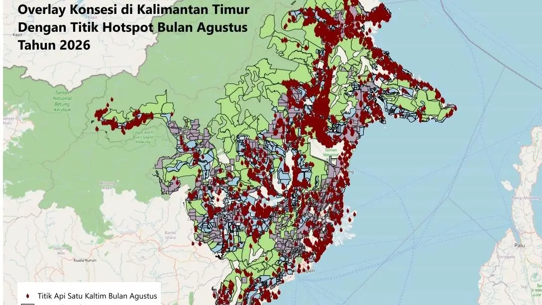 Peta Titik hotspot yang terpantau di Wilayah Kaltim (Dok.Walhi Kaltim)