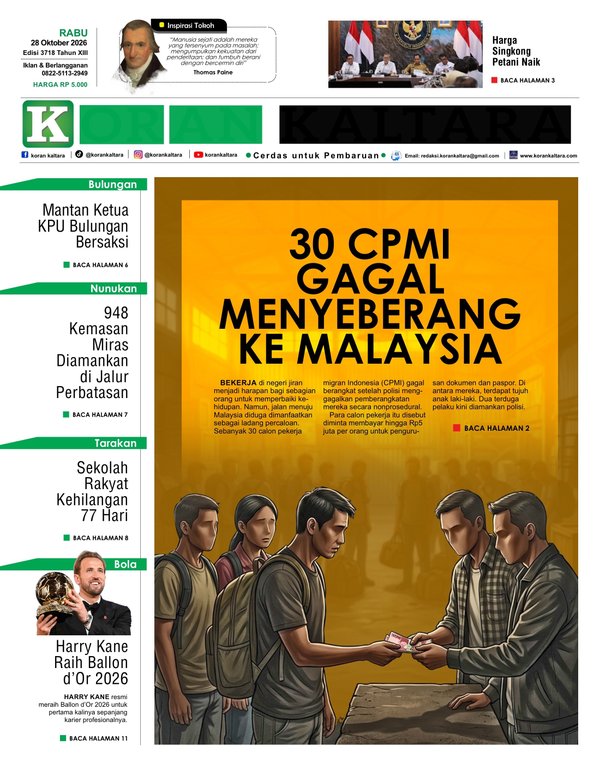 Sampul “30 CPMI Gagal Menyeberang ke Malaysia“ Koran Kaltara 28 Oktober 2036
