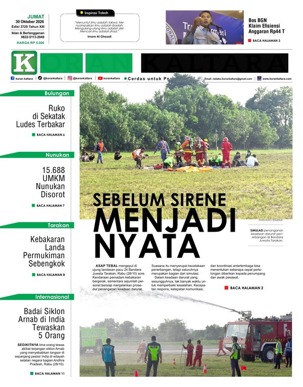 Sampul “Sebelum Sirene Menjadi Nyata” Koran Kaltara 30 Oktober 2026