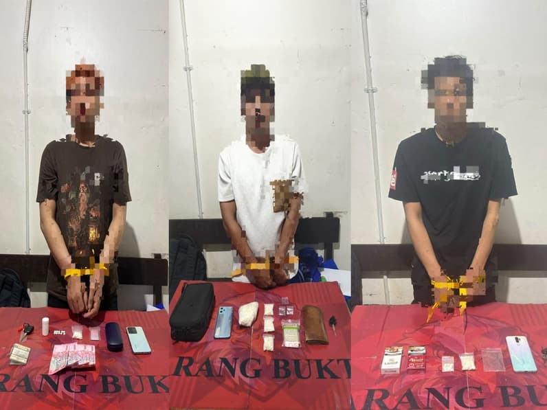 Ketiga pengedar sabu dia Kecamatan Tanah Grogot, diringkus Sat Resnarkoba Polres Paser. (Foto: Sat Resnarkoba Polres Paser)