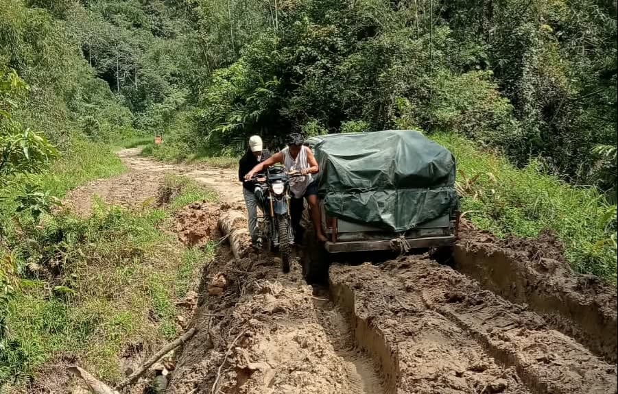 Kondisi terkini salah ruas jalan yang menghubungkan Desa Lembudud dan Desa Long Layu di Dataran Tinggi Krayan (Foto: Oktavianus Ramli)
